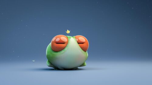 Cute Cartoon Frog with Small Golden Crown Minimalist 4K Wallpaper