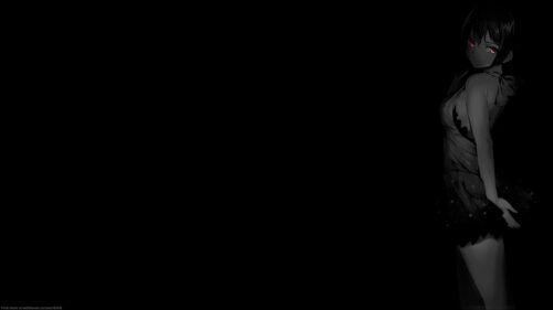 Minimalist Anime Girl with Glowing Red Eyes Dark 4K Desktop Wallpaper