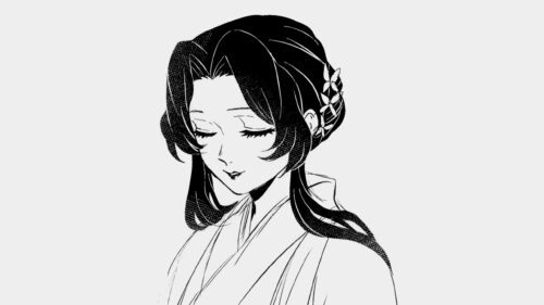 Shinobu Kocho Minimalist Black and White Manga Style PC Wallpaper