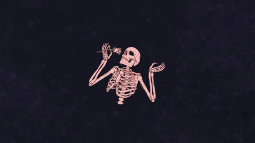 Minimalist Skeleton Holding a Rose Dark Aesthetic PC Wallpaper
