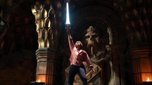 Prince Adam Holding the Power Sword in Castle Grayskull 4K Wallpaper