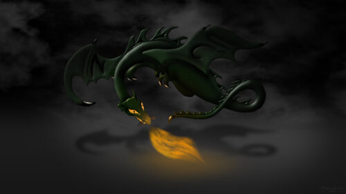 Dark Green Dragon Breathing Fire Artistic Fantasy PC Wallpaper