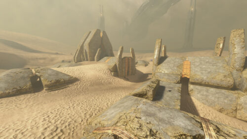 Mysterious Alien Desert Landscape with Ancient Ruins PC Wallpaper