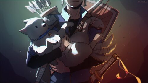 Anime Archer Carrying A Cute Puppy Fantasy Art Desktop Wallpaper