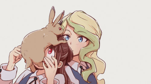 Little Witch Academia Akko and Diana with Cute Rabbit Desktop Wallpaper