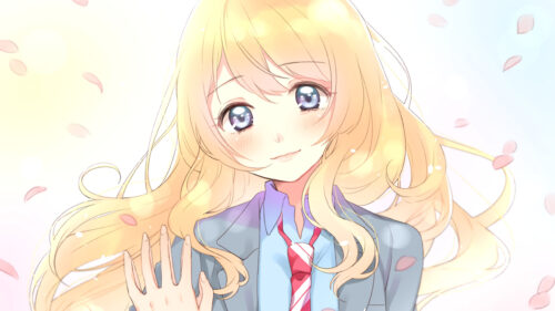 Beautiful Blonde Anime Girl with Cherry Blossoms Aesthetic PC Wallpaper