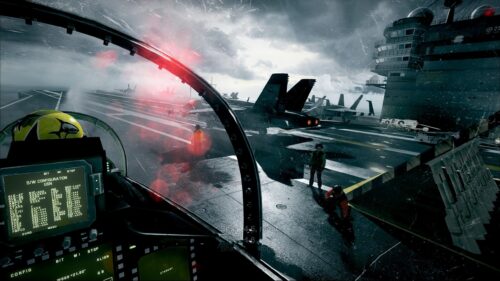 Military Fighter Jet Cockpit View on Aircraft Carrier Deck 4K Wallpaper