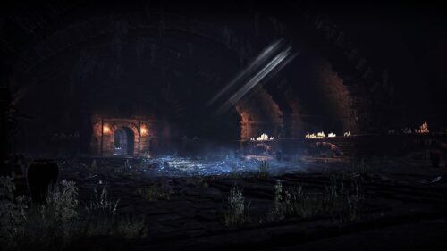 Eerie Dark Dungeon Underground Chamber with Light Rays 4K Wallpaper