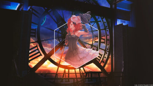 Anime Girl in Corset Dress with Steampunk Clock Background 4K Wallpaper