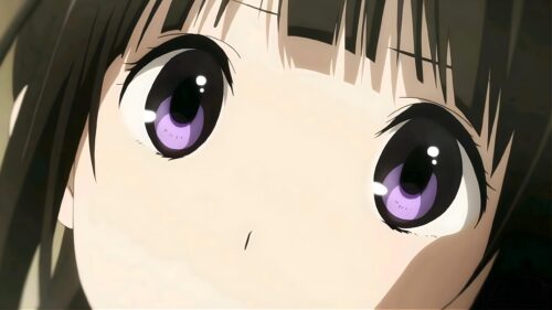 Close Up Anime Girl Face with Beautiful Purple Eyes PC Wallpaper