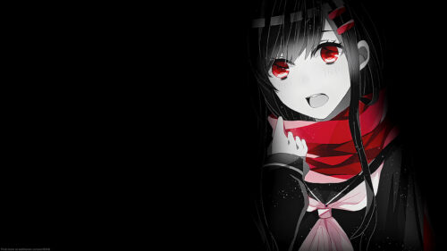 Anime Girl with Red Eyes and Scarf Dark Aesthetic PC Wallpaper