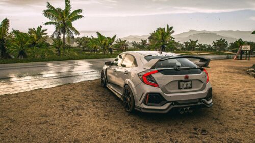 White Honda Civic Type R Tropical Roadside PC Wallpaper