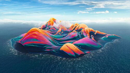 Surreal Abstract Island with Vibrant Liquid Landscapes 4K Wallpaper