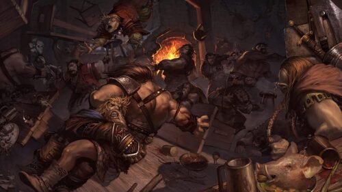 Epic Fantasy Tavern Brawl Action Scene 4K Desktop Wallpaper