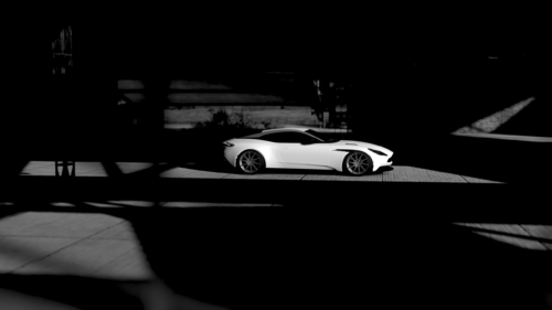 Minimalist White Sports Car in Dramatic Shadows Desktop Wallpaper