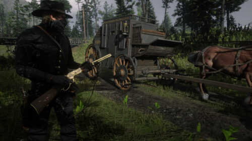 Arthur Morgan Outlaw Cowboy with Stagecoach Red Dead Redemption 2 4K Wallpaper