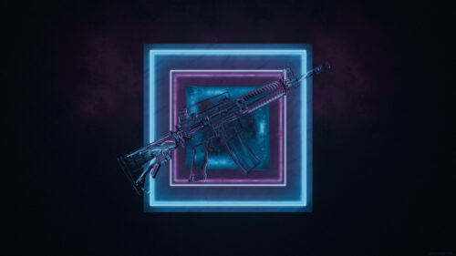 Neon Aesthetic Assault Rifle Cyberpunk Style Desktop Wallpaper