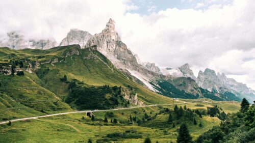 Majestic Italian Dolomites Mountain Landscape With Winding Road Desktop Wallpaper