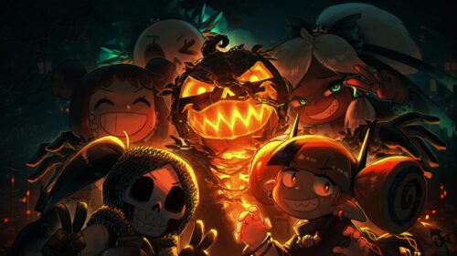 Spooky Halloween Anime Characters and Glowing Jack O Lantern 4K PC Wallpaper