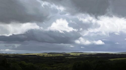 Dramatic Moody Storm Clouds Over Green Landscape 4K Wallpaper