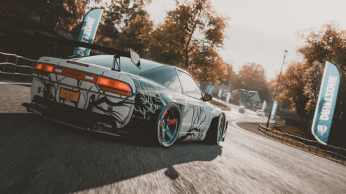 Modified Nissan 240SX Drift Car on Autumn Racing Circuit 4K Wallpaper
