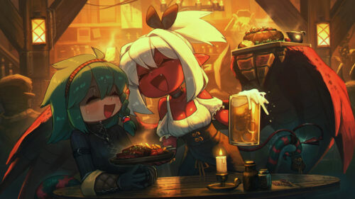 Anime Girls Having Fun at Tavern Fantasy 4K PC Wallpaper