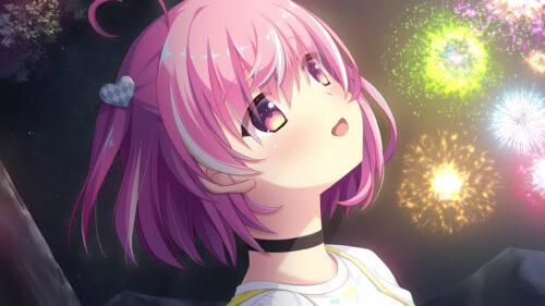 Anime Girl Watching Fireworks Aesthetic Pink Hair Desktop Wallpaper