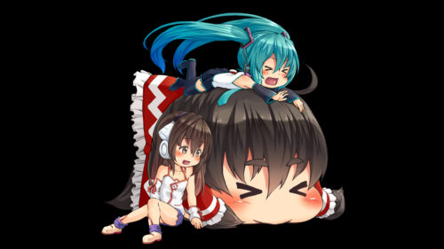 Chibi Hatsune Miku and Reimu Hakurei Anime Illustration 4K Wallpaper