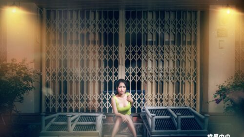 Beautiful Young Woman Posing in Front of Metallic Security Gate PC Wallpaper