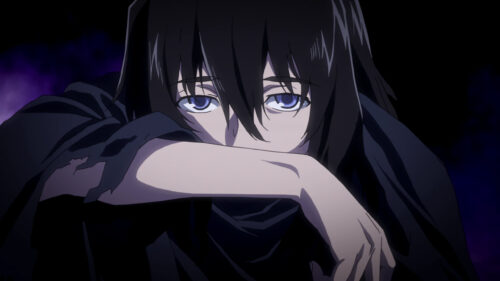 Melancholic Anime Boy with Intense Blue Eyes Dark Aesthetic 4K Wallpaper