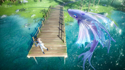 Anime Girl Fishing Fantasy Creature PC Wallpaper