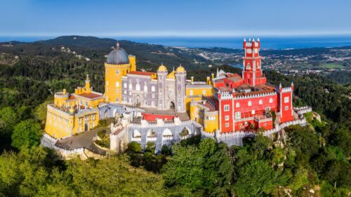 Stunning Aerial View of Pena Palace Sintra Portugal 4K Desktop Wallpaper