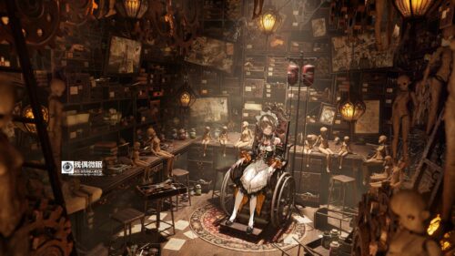 Steampunk Anime Girl in Mystical Doll Workshop 4K Desktop Wallpaper