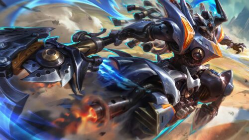 Epic Mecha Warrior with Energy Axe Fighting Wallpaper 4K