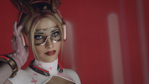 Futuristic Cyberpunk Woman with Headphones and Tech Glasses PC Wallpaper