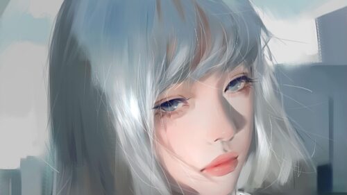 Stunning Anime Girl with Silver Hair Artistic Digital Portrait 4K Wallpaper