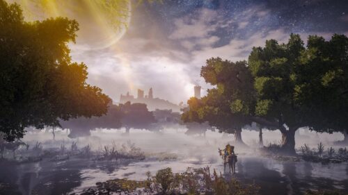 Elden Ring Limgrave Landscape with Knight Riding Horse PC Wallpaper