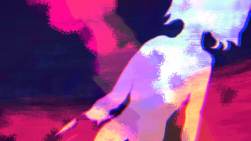 Glitch Aesthetic Silhouette Anime Girl Neon Colors 4K Wallpaper