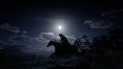 Arthur Morgan Riding Horse Under Moonlight Red Dead Redemption 2 4K Wallpaper