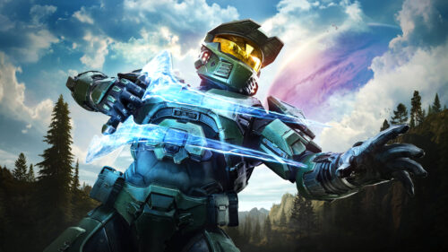 Master Chief Spartan Warrior Combat Scene Halo Infinite Desktop Wallpaper