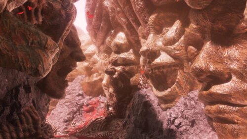 Surreal Bronze Faces Mountain Landscape Fantasy 4K Wallpaper