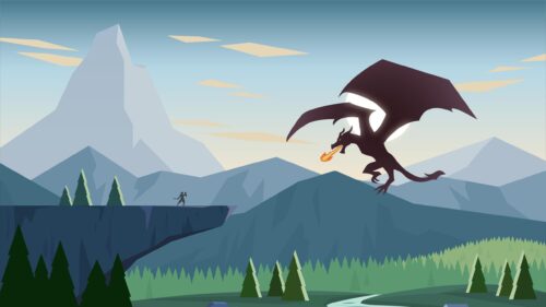 Minimalist Knight Facing Dragon Epic Fantasy Battle 4K Wallpaper