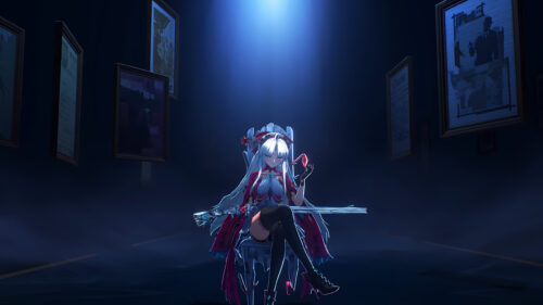 Elegant Anime Girl Sitting on Throne in Dark Gallery 4K PC Wallpaper