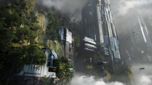 Futuristic Sci-Fi Megastructure Cloud City Landscape 4K PC Wallpaper