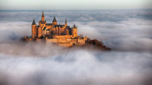 Hohenzollern Castle Above Clouds Golden Hour Desktop Wallpaper