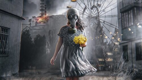 Post Apocalyptic Girl with Gas Mask in Pripyat Chernobyl PC Wallpaper
