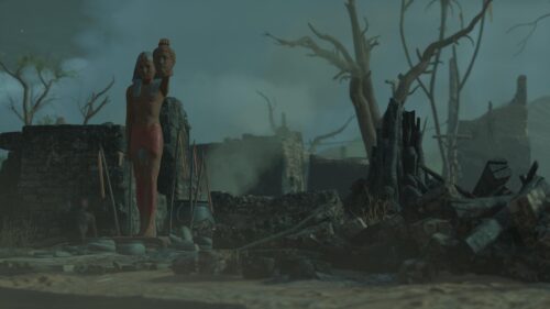 Mysterious Ancient Egyptian Statue in Ruined Landscape 4K PC Wallpaper