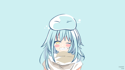 Cute Rimuru Tempest Winking with Slime Friend Anime PC Wallpaper