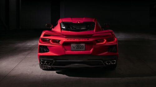 Red 2020 Chevrolet Corvette C8 Rear View 4K Desktop Wallpaper