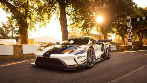 Ford GT Race Car at Sunset Circuit Desktop Wallpaper